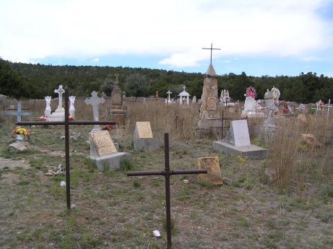 The cemetary above and just north of the town